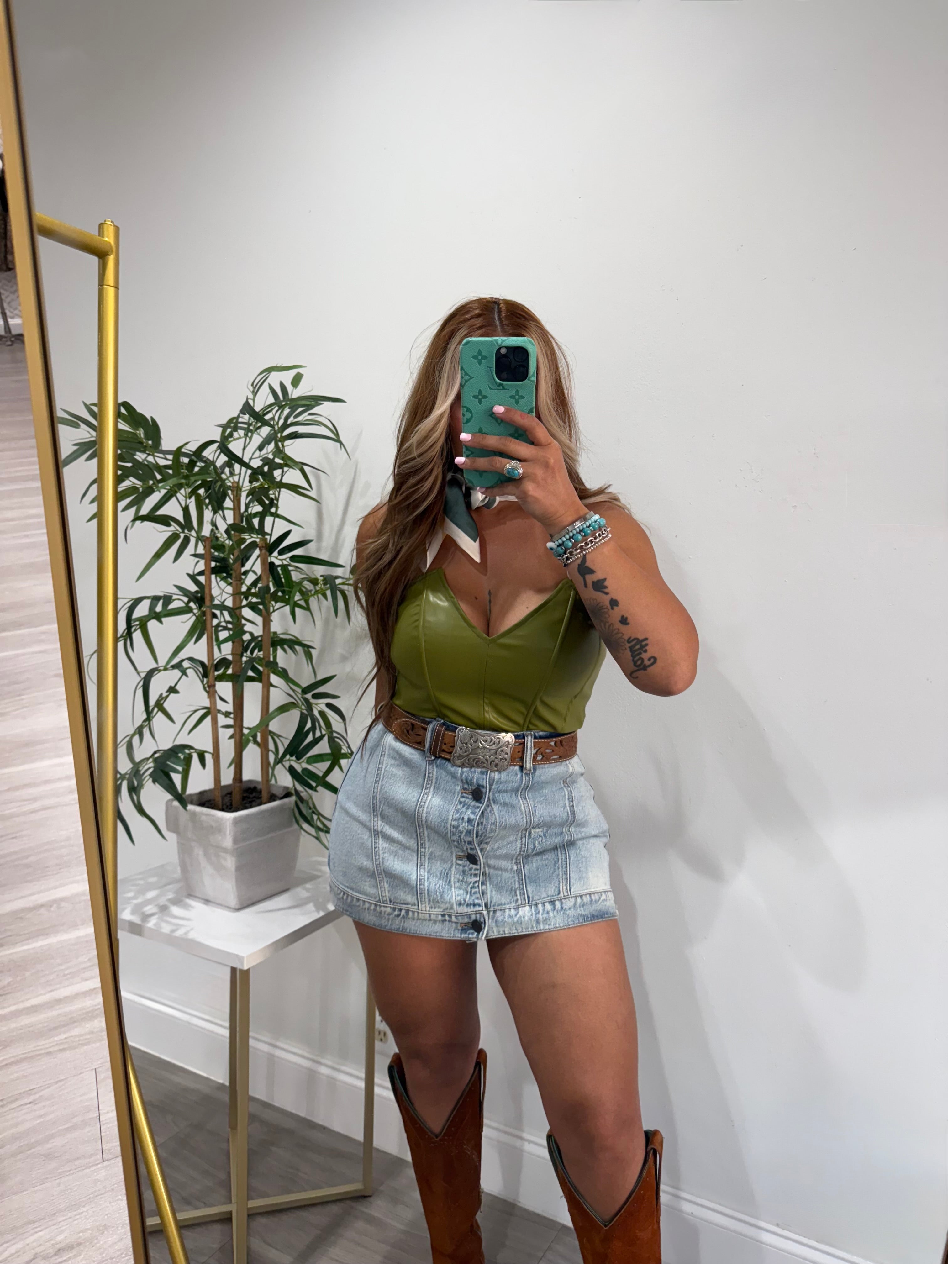 Jennifer leather corset -olive