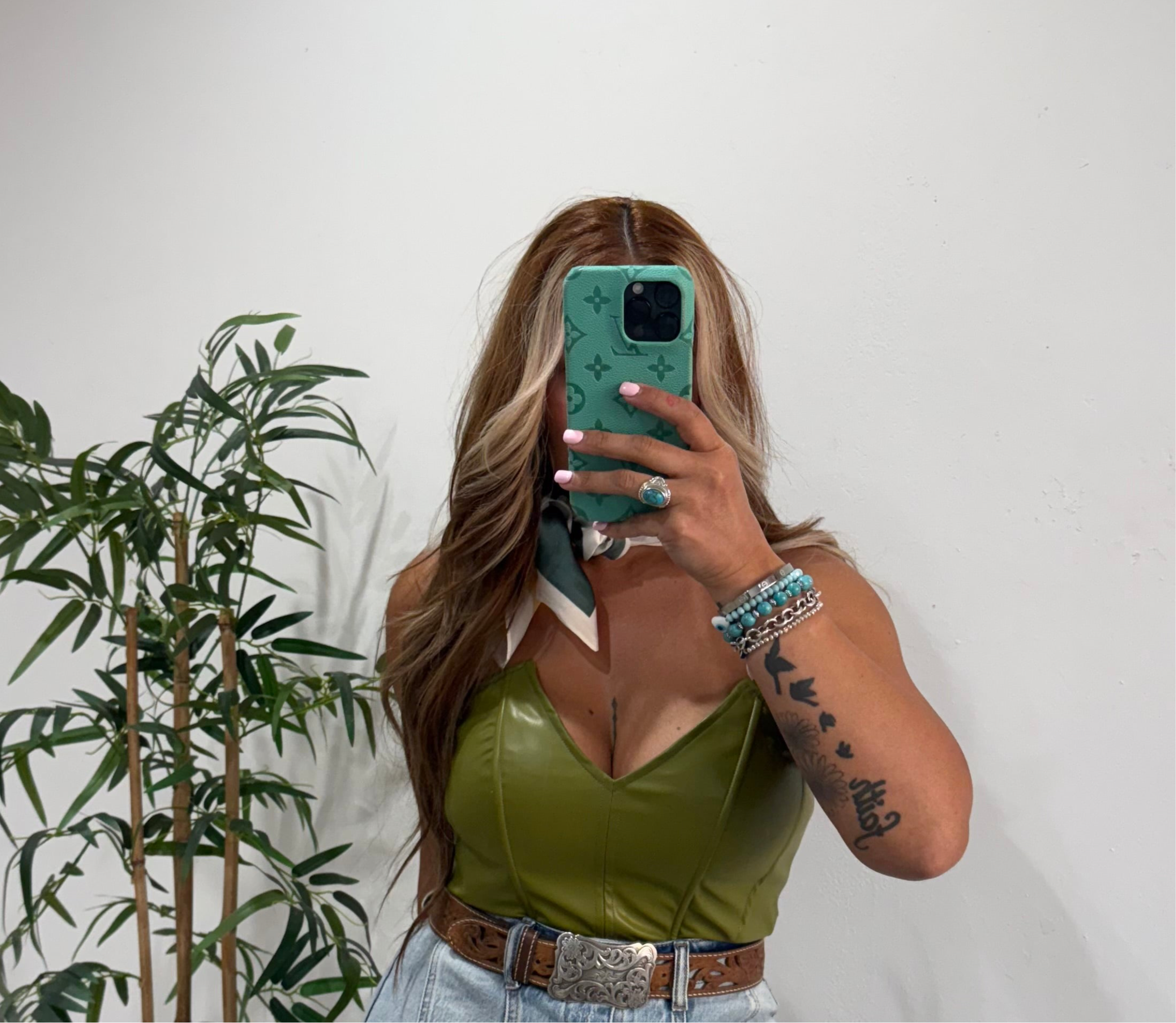 Jennifer leather corset -olive